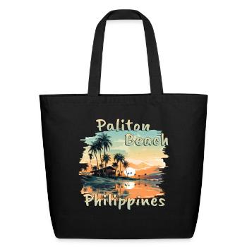 Philippines Paliton Beach Sunset Grunge Palm Trees - Eco-Friendly Cotton Tote - black - Front