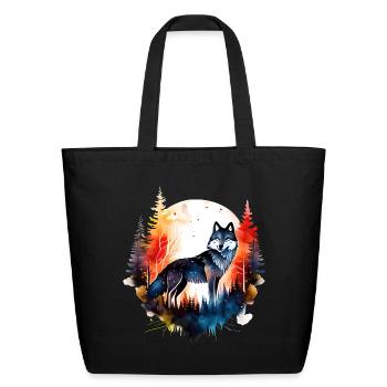 Wolf Pine Trees Full Moon - Eco-Friendly Cotton Tote - black - Front