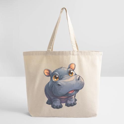 Cute Cartoon Baby Hippo with Big Innocent Eyes - Eco-Friendly Cotton Tote