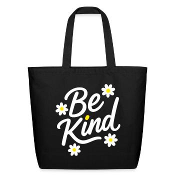 Be Kind Fleur de Marguerite Cursive Vintage - Sac fourre-tout en coton naturel - noir - Devant