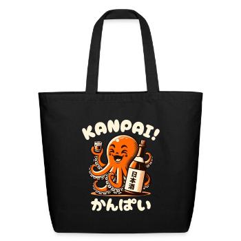 Kanpai! Octopus Enjoying Sake Vintage Japanese - Eco-Friendly Cotton Tote - black - Front