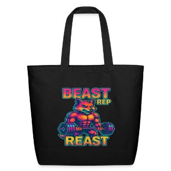 Neon Fox Beast Rep – Powerlifting Gym Style - Eco-Friendly Cotton Tote - black - Front