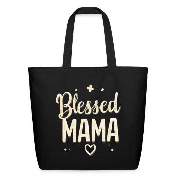 Blessed Mama Script Hearts - Eco-Friendly Cotton Tote - black - Front