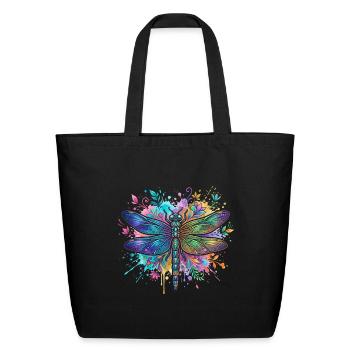 Earth Day Beautiful Dragonfly Gift Watercolor Art  - Eco-Friendly Cotton Tote - black - Front