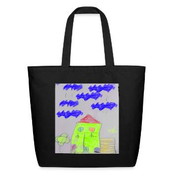 Neon Green House Under Blue Clouds - Eco-Friendly Cotton Tote - black - Front