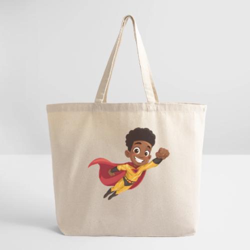 Flying Cartoon Superhero Boy in Red Cape - Eco-Friendly Cotton Tote