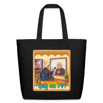 Funny Grandpa Confusing Mirror with TV Drawing - Eco-Friendly Cotton Tote - black - Front