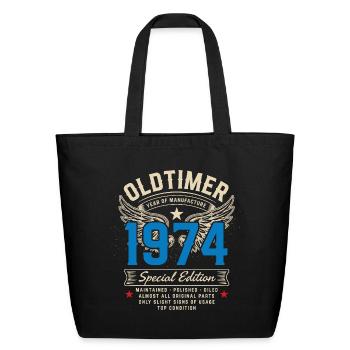 Vintage 1974  Old-timer Man Myth Legend Retro - Eco-Friendly Cotton Tote - black - Front
