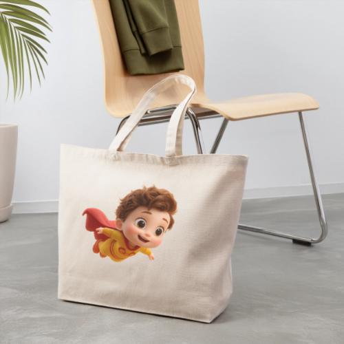 Flying Cartoon Superhero Boy in Yellow Suit - Eco-Friendly Cotton Tote