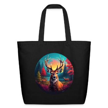 King of Deer Grazing in Meadow - Eco-Friendly Cotton Tote - black - Front