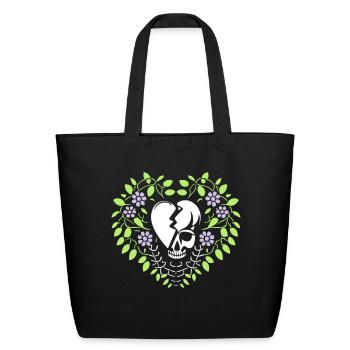 Skull Broken Heart Leaves Three Color Vector - Eco-Friendly Cotton Tote - black - Front