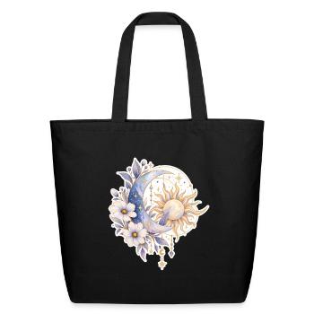 Celestial MoonSun Bloom Watercolor - Eco-Friendly Cotton Tote - black - Front