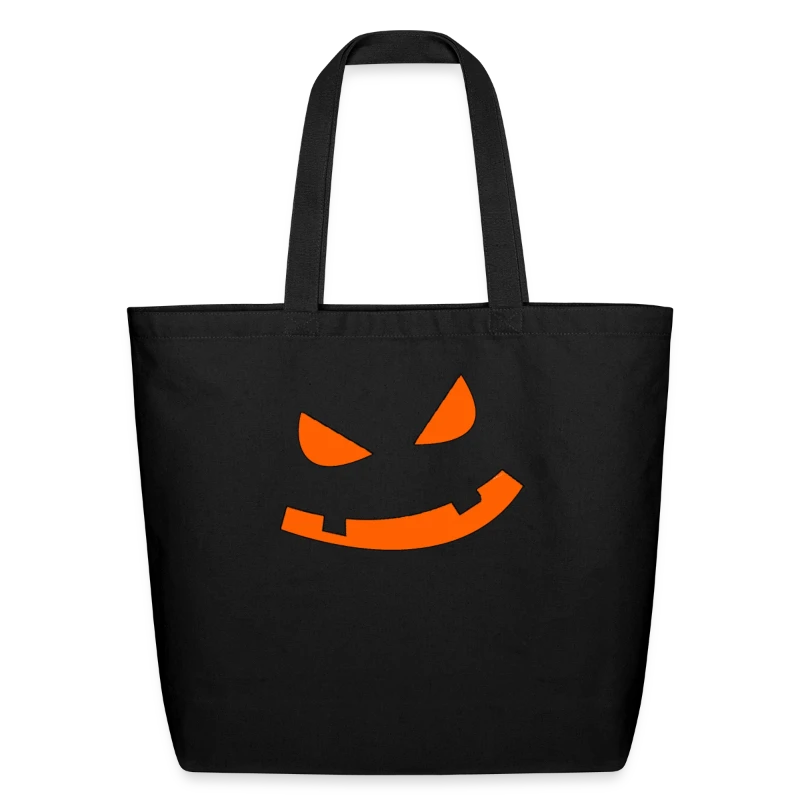 Big Scary Orange in Black Fierce Pumpkin Face Hall - Eco-Friendly Cotton Tote