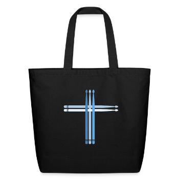 Drumstick Cross, Drummer - Eco-Friendly Cotton Tote - black - Front