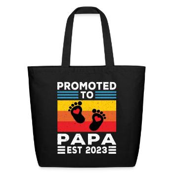 Papa | Promoted to Papa Est 2023 Dad Gifts Papa - Eco-Friendly Cotton Tote - black - Front