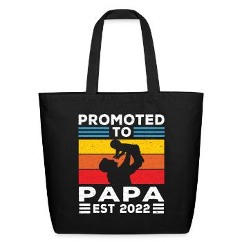 Papa | Promoted to Papa Est 2022 Dad Retro Papa - Eco-Friendly Cotton Tote - black - Front
