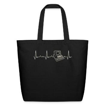Computer Retro. Heart. Love. EKG. Pulse. Beat. - Eco-Friendly Cotton Tote - black - Front