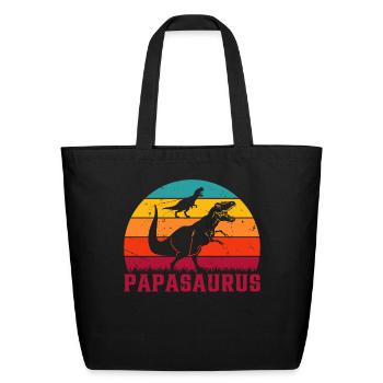 Papasaurus Papa Dinosaur - Papa Saurus Papa Dino - Eco-Friendly Cotton Tote - black - Front