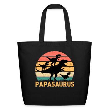 Papasaurus Papa With Three Kids - Papa Saurus Papa - Eco-Friendly Cotton Tote - black - Front