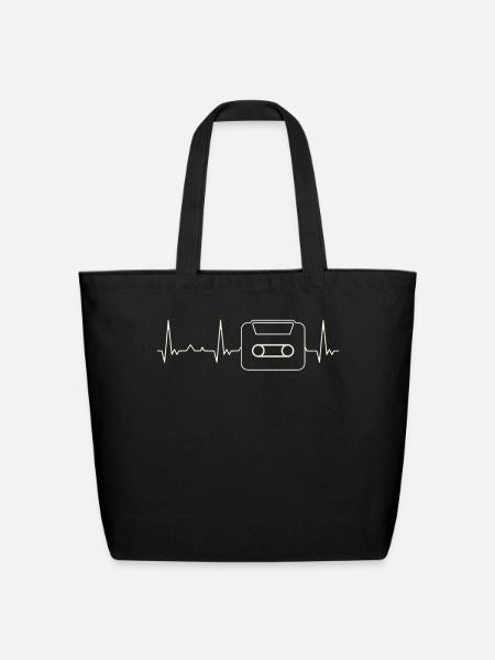 Casette Tape. Heart. Love. EKG. Pulse. Beat. - Eco-Friendly Cotton Tote - black