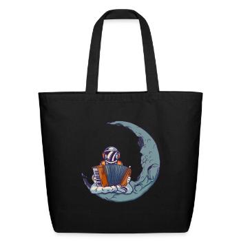Astronaut Playing Accordion Sitting On Half Moon - - Eco-Friendly Cotton Tote - black - Front