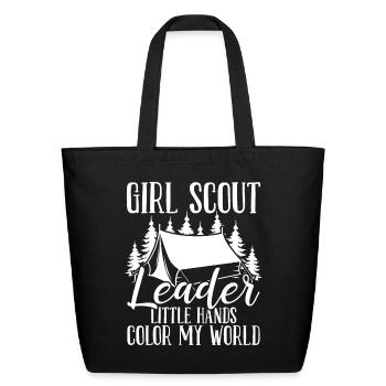 Girl Scout Leader Tiny Scouts color my World - Eco-Friendly Cotton Tote - black - Front
