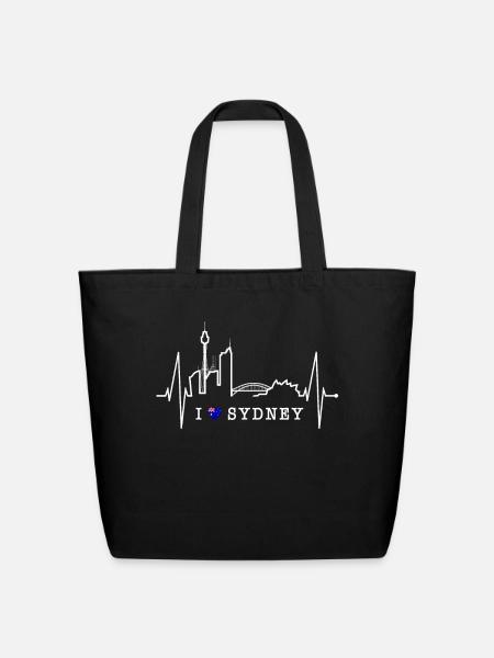 Sydney Skyline Heartbeat Australian Heart Rate Fan - Eco-Friendly Cotton Tote - black