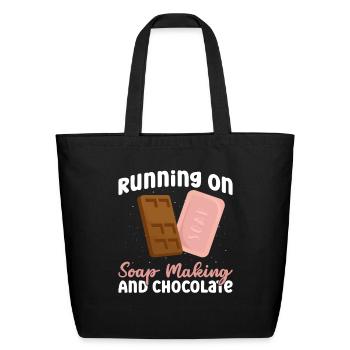 Running On Soap Making And Chocolate - Soap Making - Eco-Friendly Cotton Tote - black - Front