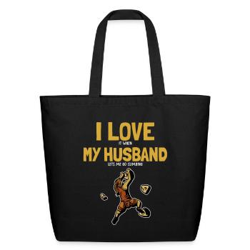 I love my Husband Climbing Bouldering Indoor - Eco-Friendly Cotton Tote - black - Front