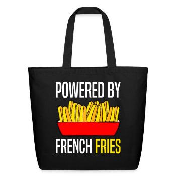 Powered By French Fries Potato Fried Potatoe Funny - Eco-Friendly Cotton Tote - black - Front