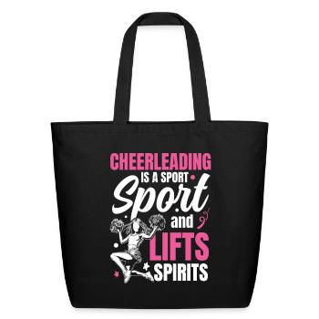 Cheerleading a Sport Tumbles and Lifts Spirits - Eco-Friendly Cotton Tote - black - Front