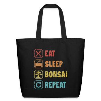 Eat Sleep Bonsai Repeat Bonsai Pots Penjing Bonsai - Eco-Friendly Cotton Tote - black - Front