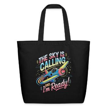 The Sky Is Calling My First Plane Ride - Eco-Friendly Cotton Tote - black - Front