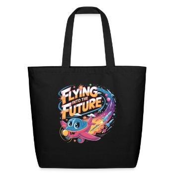 Flying Into The Future First Plane Ride - Eco-Friendly Cotton Tote - black - Front