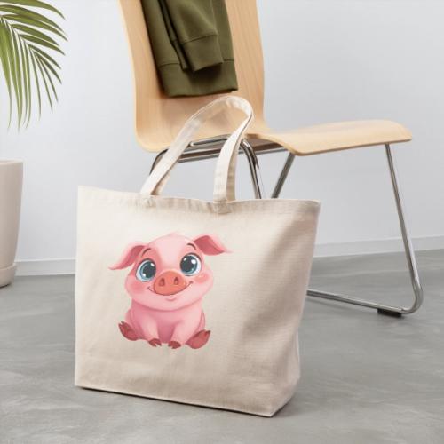 Adorable Cartoon Baby Pig Sitting with Big Eyes - Eco-Friendly Cotton Tote