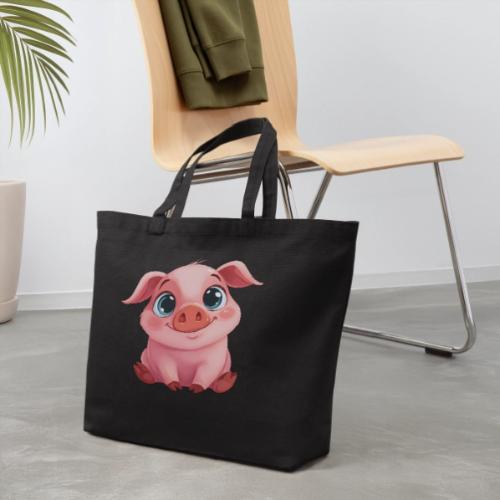 Adorable Cartoon Baby Pig Sitting with Big Eyes - Eco-Friendly Cotton Tote