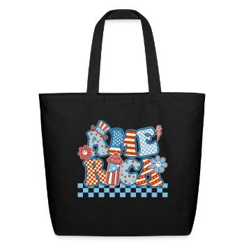 Stars and Stripes Pop Letters - Eco-Friendly Cotton Tote - black - Front