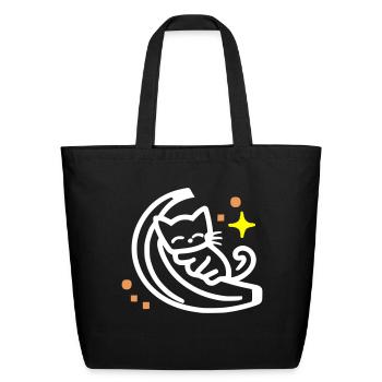 Cat Sleeping On Banana -Half Moon - 3 Color Vector - Eco-Friendly Cotton Tote - black - Front