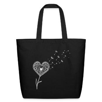 Dandelion Heart with Flying Seeds  - Eco-Friendly Cotton Tote - black - Front
