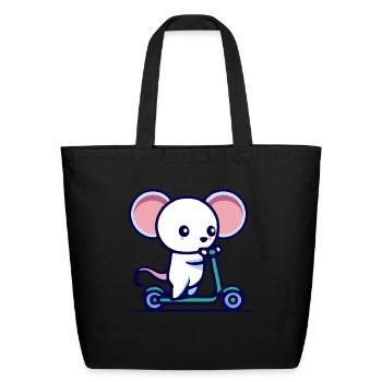 Kawaii Cute Mouse On A Scooter - Eco-Friendly Cotton Tote - black - Front