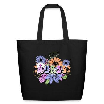 Emergency Nurse flowers - Eco-Friendly Cotton Tote - black - Front