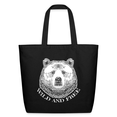 Bear Head, Wild And Free, Hand Drawn Illustration - Eco-Friendly Cotton Tote