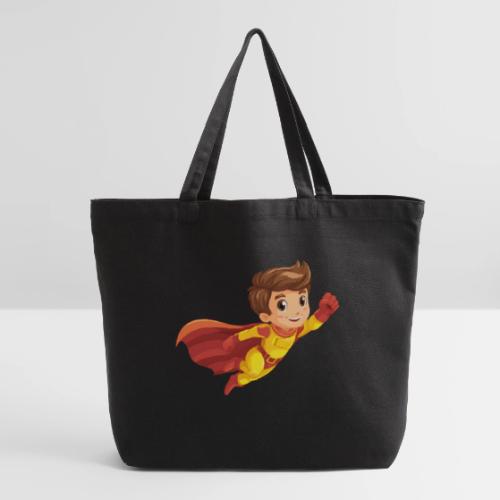 Cheerful Cartoon Superhero Boy Flying High - Eco-Friendly Cotton Tote