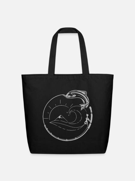 Waves fish sunset | Tattoo - Eco-Friendly Cotton Tote - black