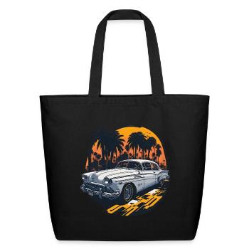 Classic Car Sunset Palm Trees - Eco-Friendly Cotton Tote - black - Front