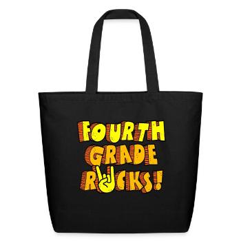 Fourth Grade Rocks Retro Team 4th Grade - Eco-Friendly Cotton Tote - black - Front
