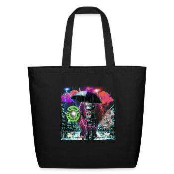 "Rainy Day Resilience: Eco-Friendly Robot" 2 - Eco-Friendly Cotton Tote - black - Front