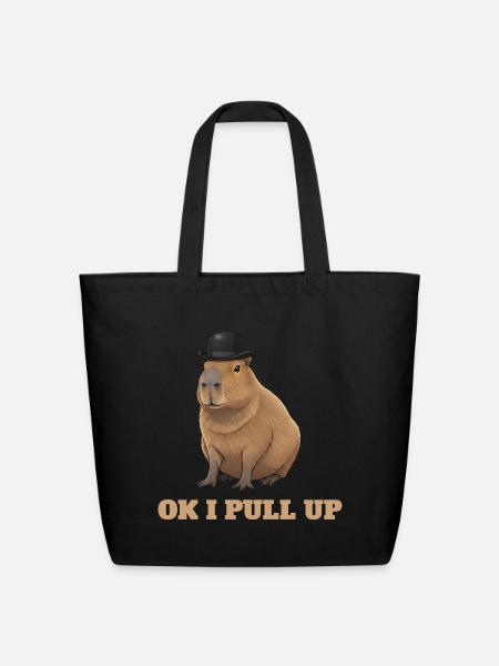 Capybara Ok i pull up - internet viral meme - Eco-Friendly Cotton Tote - black