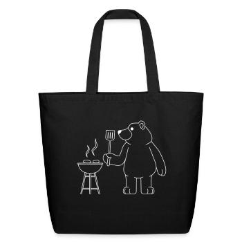 Grilling Bear Funny Barbecue Camper Nature - Eco-Friendly Cotton Tote - black - Front
