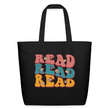 READ READ READ MORE BOOKS - Eco-Friendly Cotton Tote - black - Front